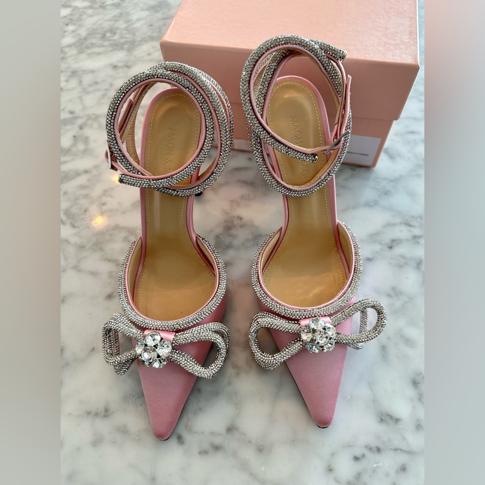 BRAND NEW- Mach & Mach- Double Bow Crystal Embellished Satin Pumps